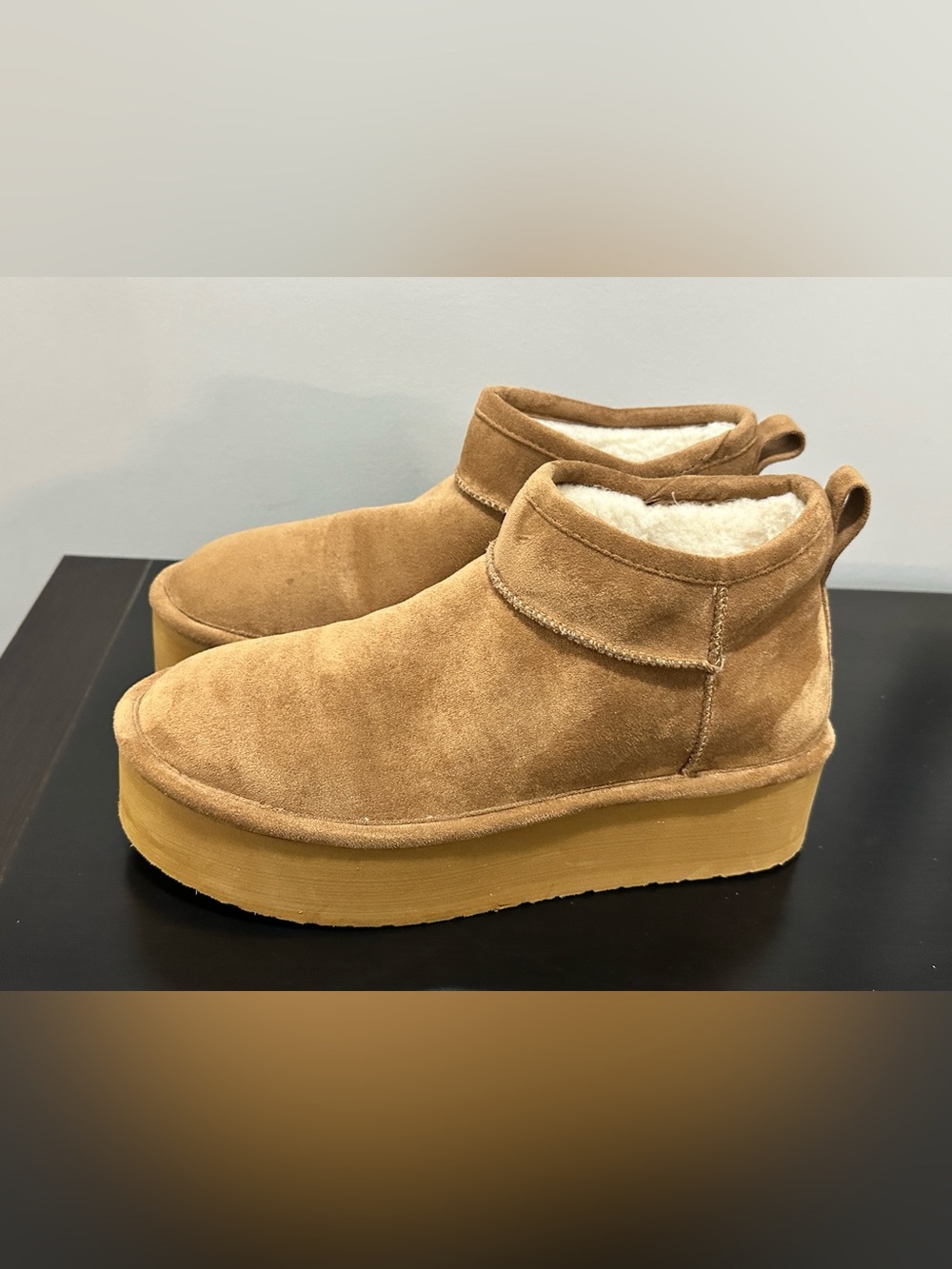 Madden Girl Embrace Suede Platform Booties Chestnut Faux Fur Winter Boots 9.5M